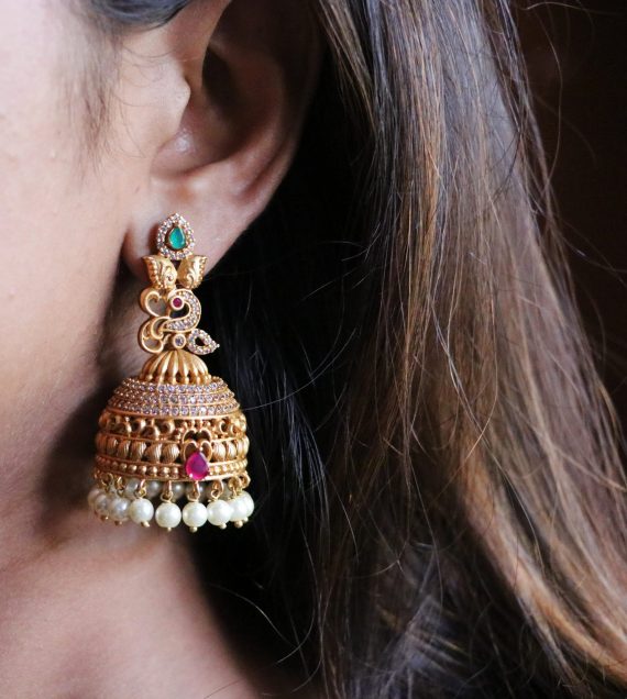 Light Weight One Gram Gold Jhumkas-02