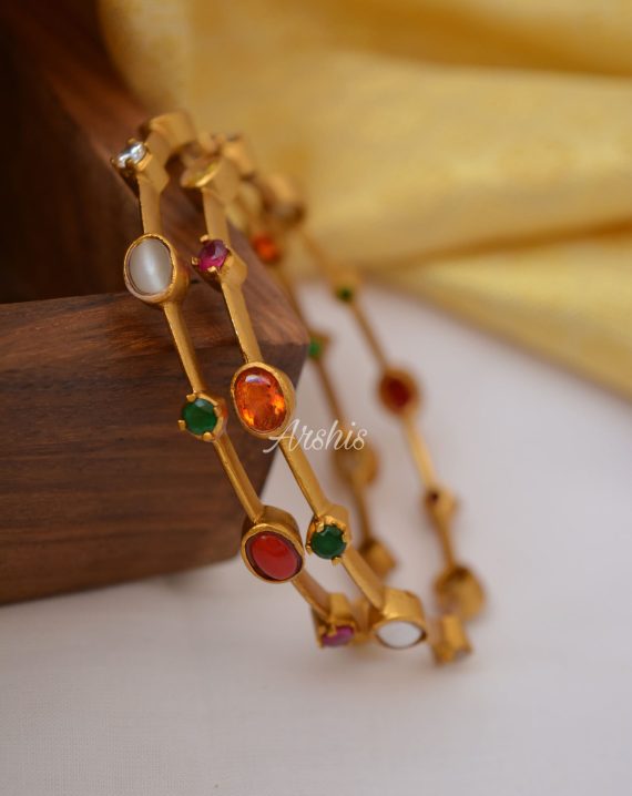 Matte Finish Kemp & Navarathna Stone Bangles-03