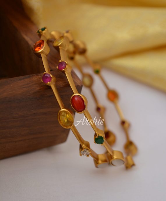 Matte Finish Kemp & Navarathna Stone Bangles-04