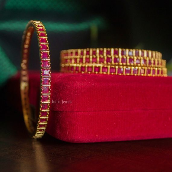 Square Cut Design Ruby Stone Four Bangles-01