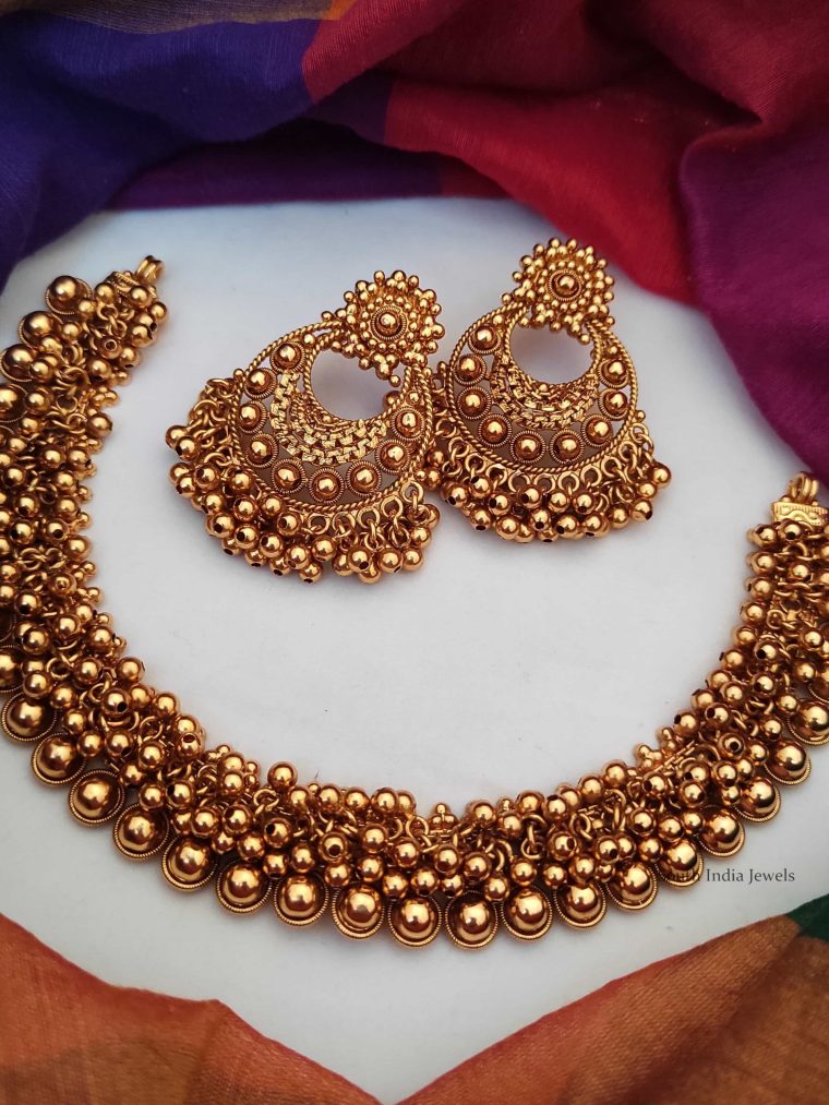 Imitation Antique Necklace with Chandbali Earrings