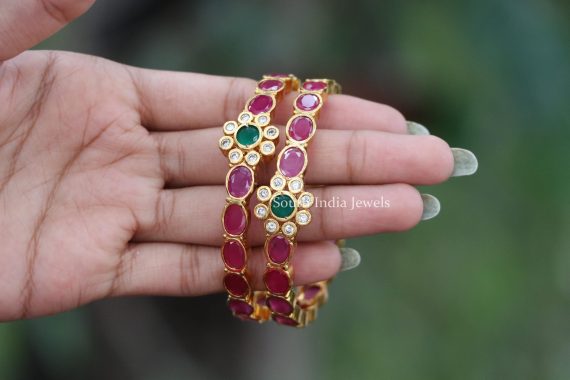 Elegant Multi Stone Floral Bangles