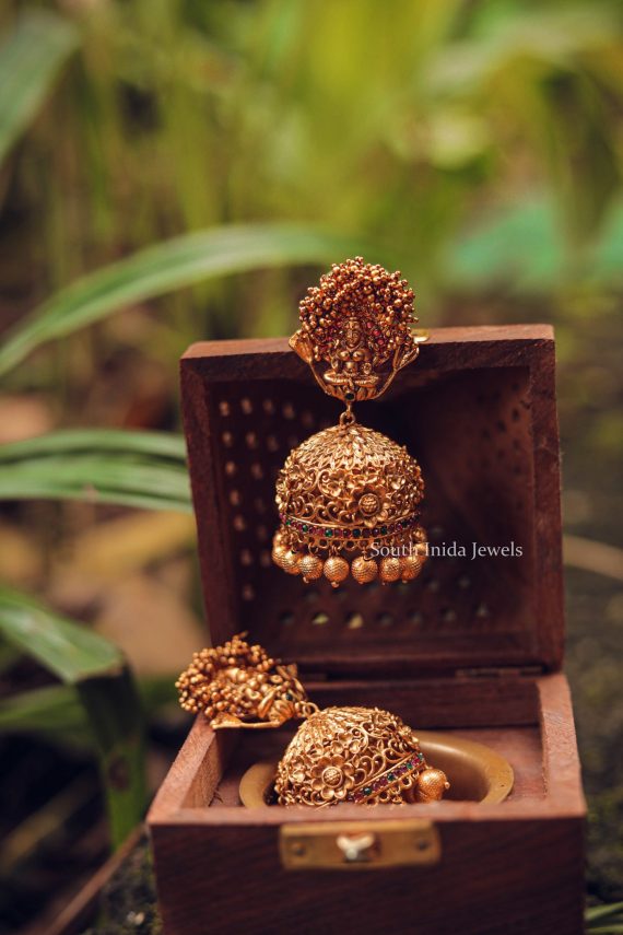 Grand Golden Beads Lakshmi Jhumka