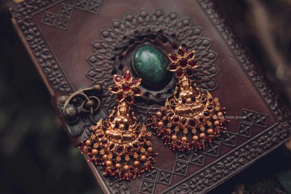 Flower Design Ruby Stone Temple Earrings