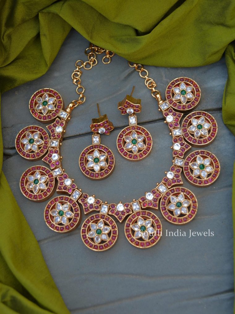 Traditional Red and White Stone Coin Necklace