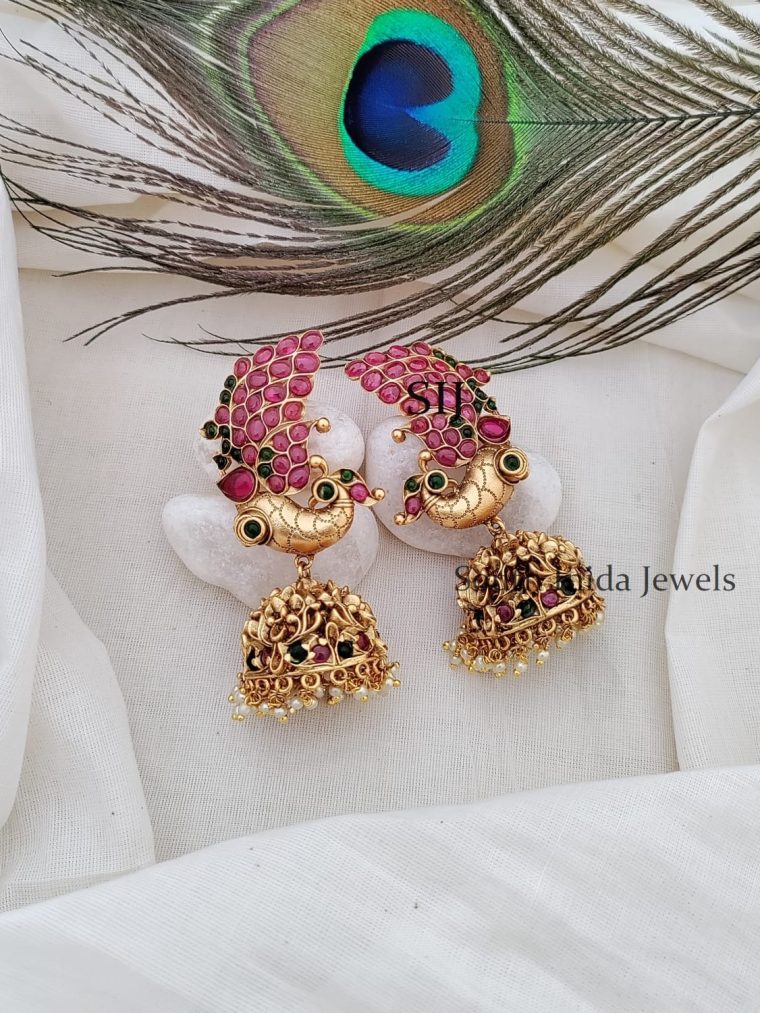 Imitation Peacock Design Kemp Jhumkas