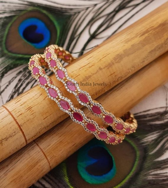 Cute CZ & Ruby Stone Bangles