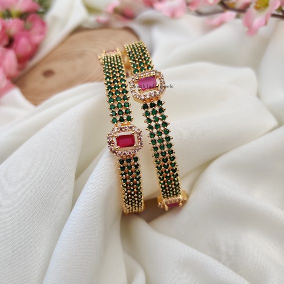 Gorgeous Green and Pink AD Bangles