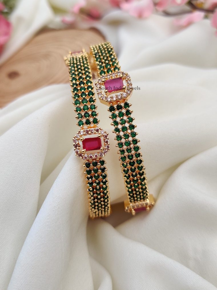 Gorgeous Green and Pink AD Bangles