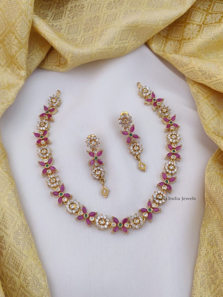 Gorgeous Flower Design AD Necklace (2)