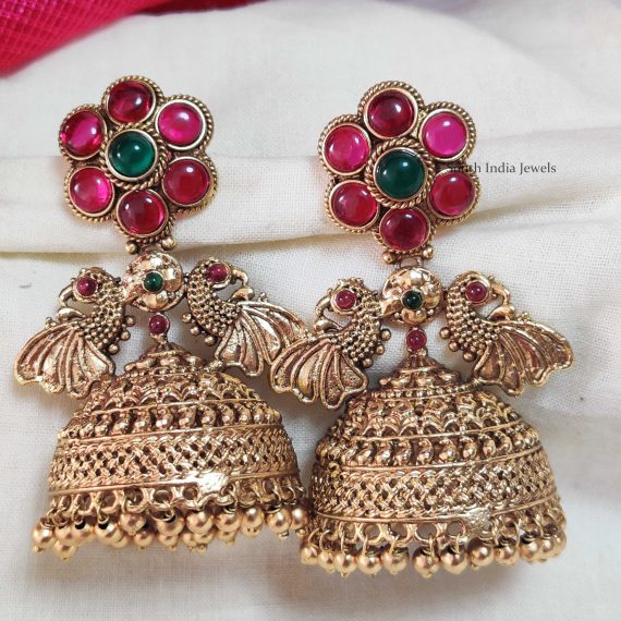 Gorgeous Peacock Design Kemp Jhumkas (2)