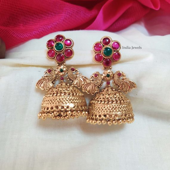 Gorgeous Peacock Design Kemp Jhumkas