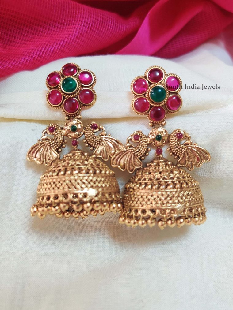 Gorgeous Peacock Design Kemp Jhumkas