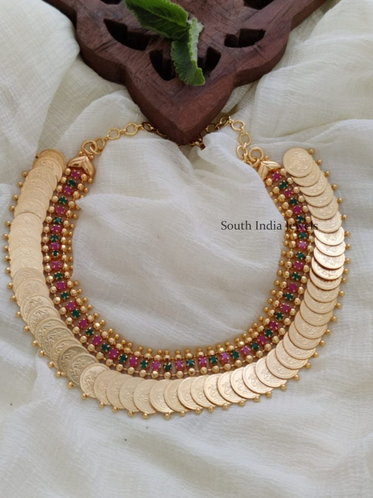 Gorgeous Ruby & Green Lakshmi Coin Necklace