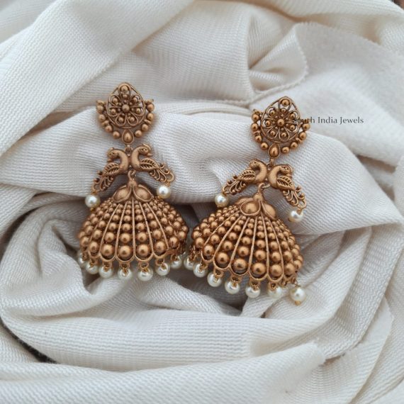 Matte Finish Dual Peacock Jhumkas