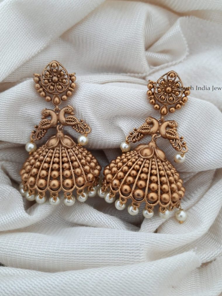 Matte Finish Dual Peacock Jhumkas