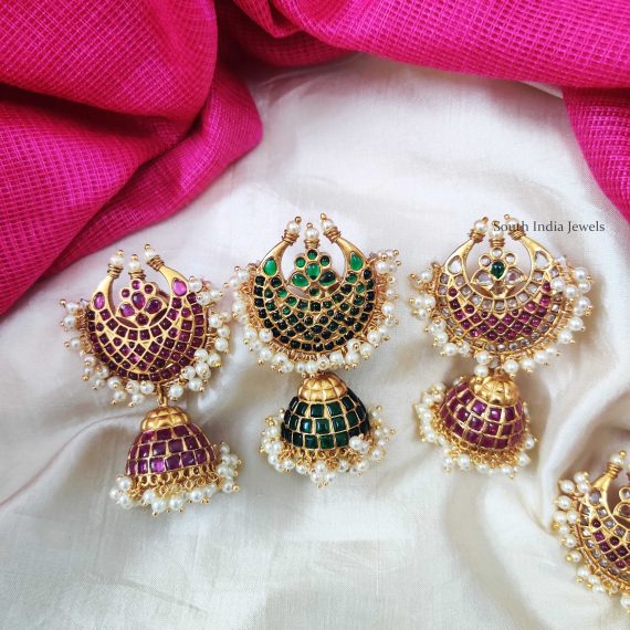 Half Moon Design Stone Jhumkas (4)