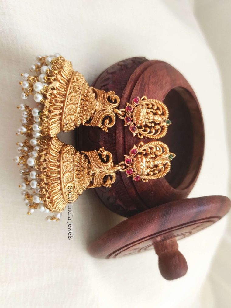 Antique Finish Pearl Drop Jhumkas