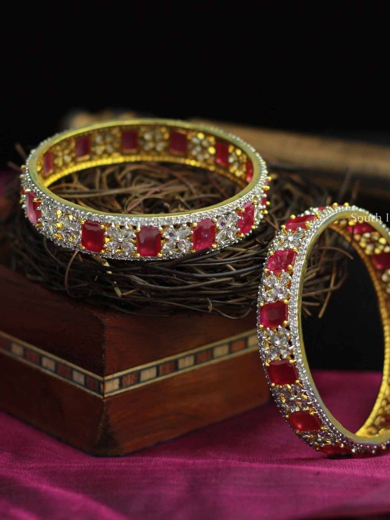 Beautiful White & Pink Stone Bangles