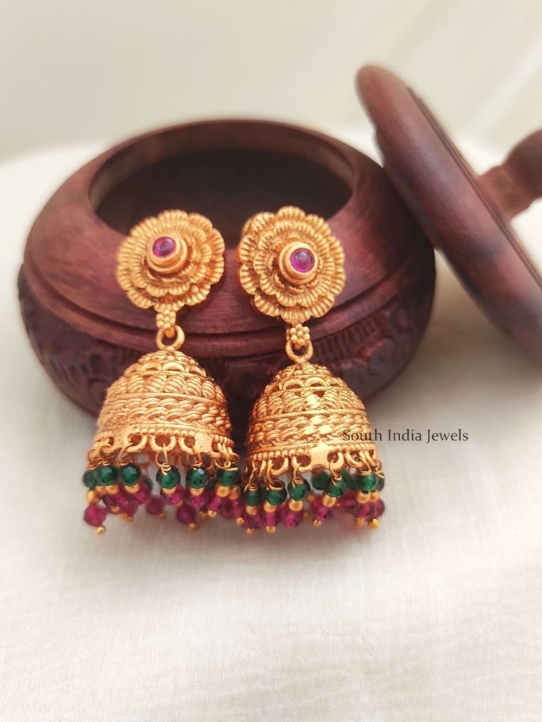 Double Beaded Round Stud Jhumkas