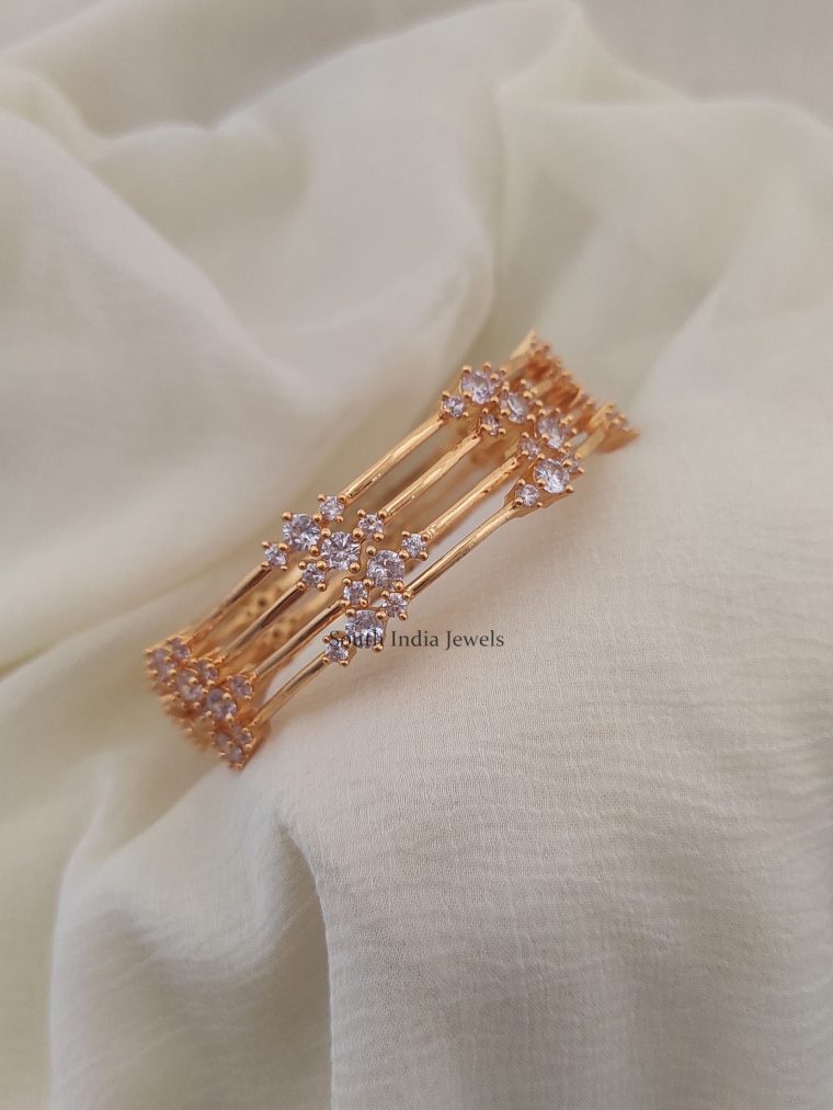 Gold Finish White Stones Bangles