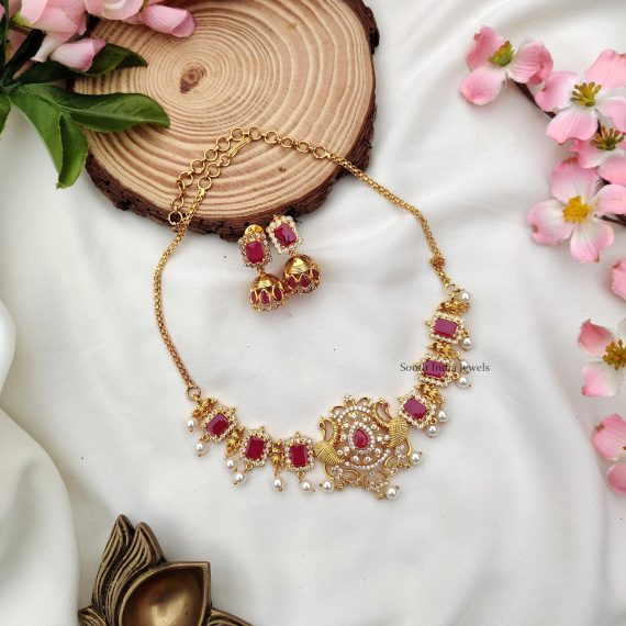 Stunning Peacock Pink Stone Necklace