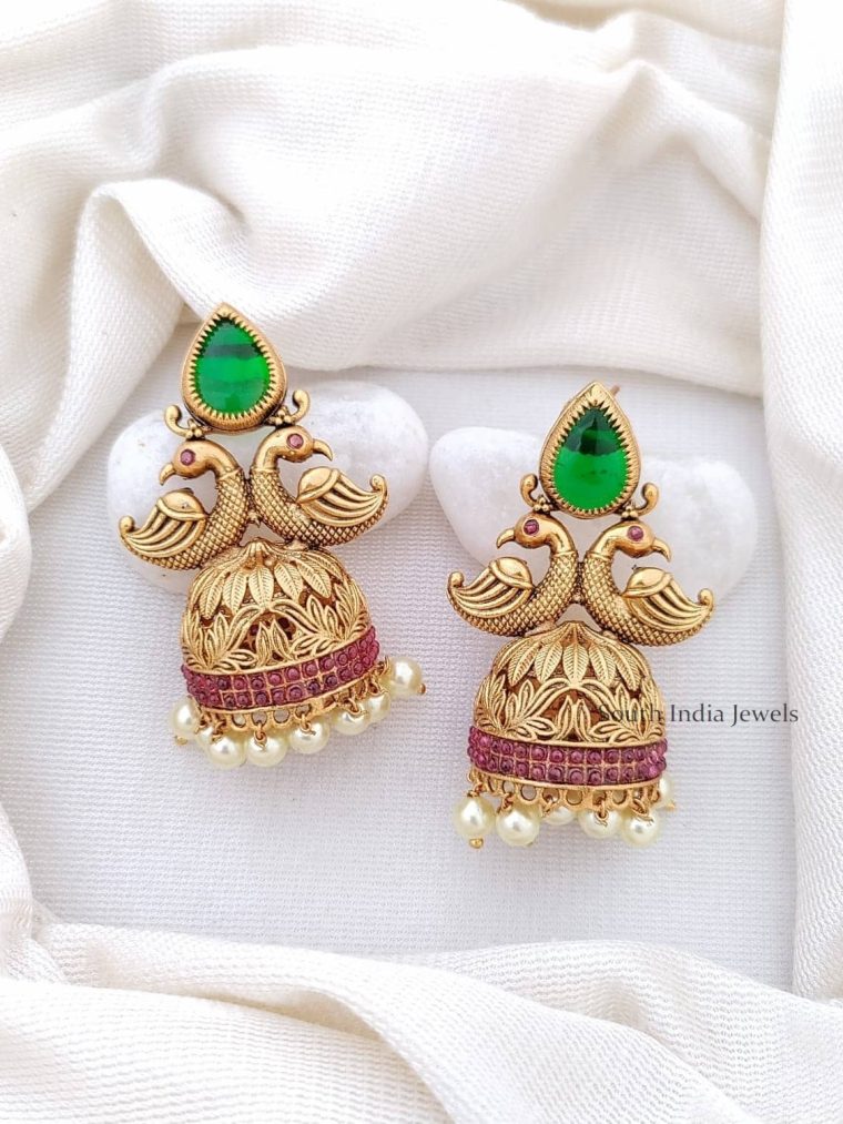 Kemp & Green Stone Dual Peacock Jhumkas