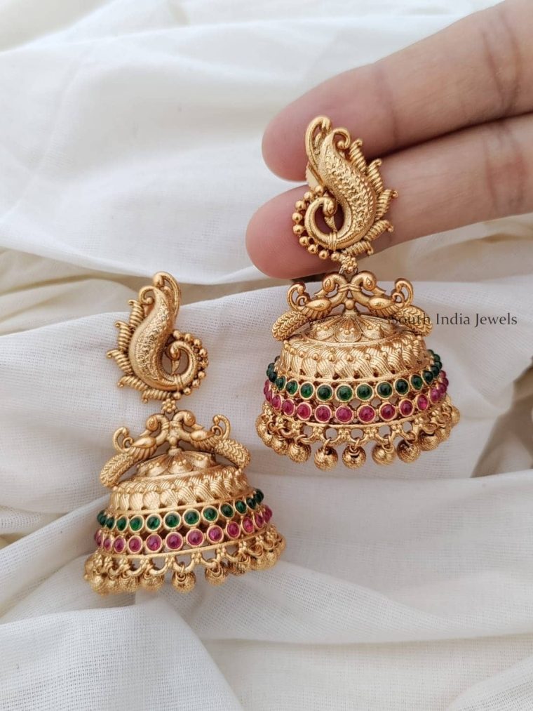 Peacock Design Kemp Green Jhumkas