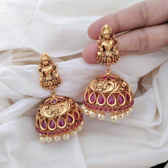 Traditional Kemp Stones Lakshmi Jhumkas