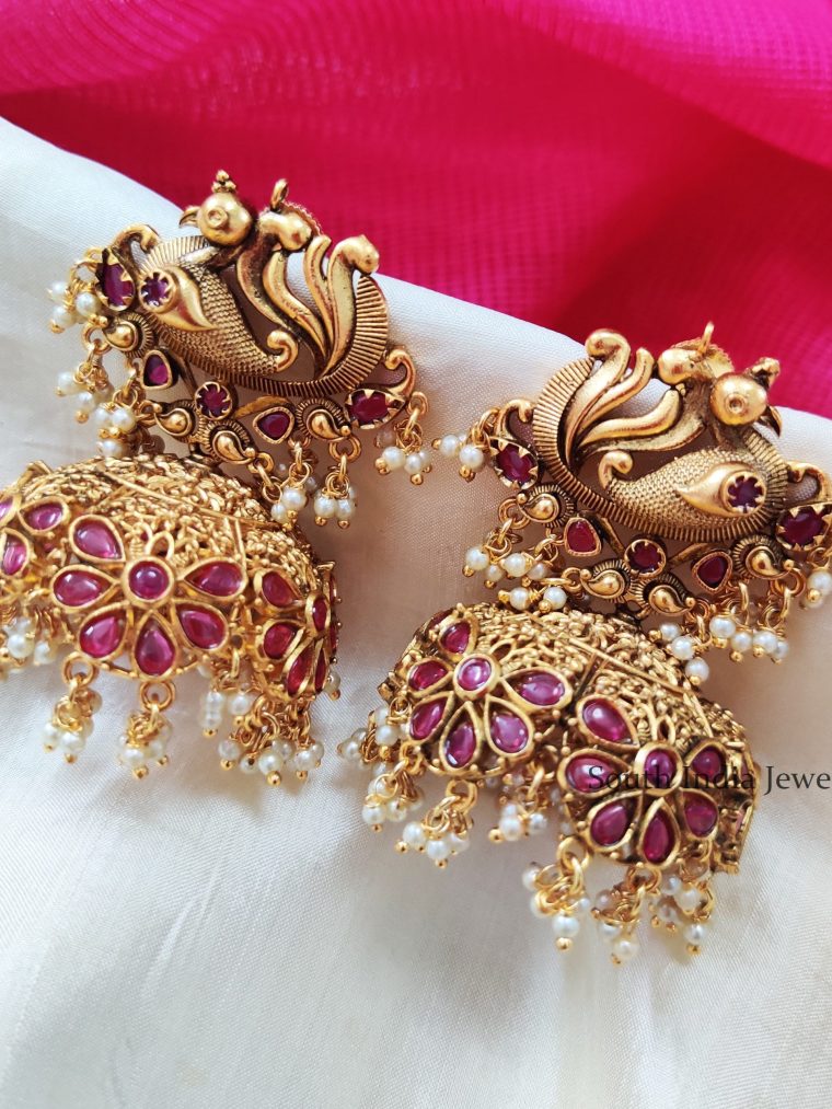 Beautiful Kemp Peacock Jhumkas