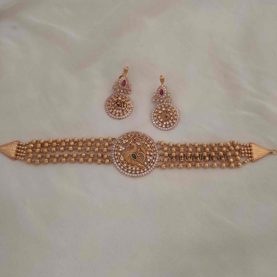 Gorgeous Golden Beads Peacock Choker