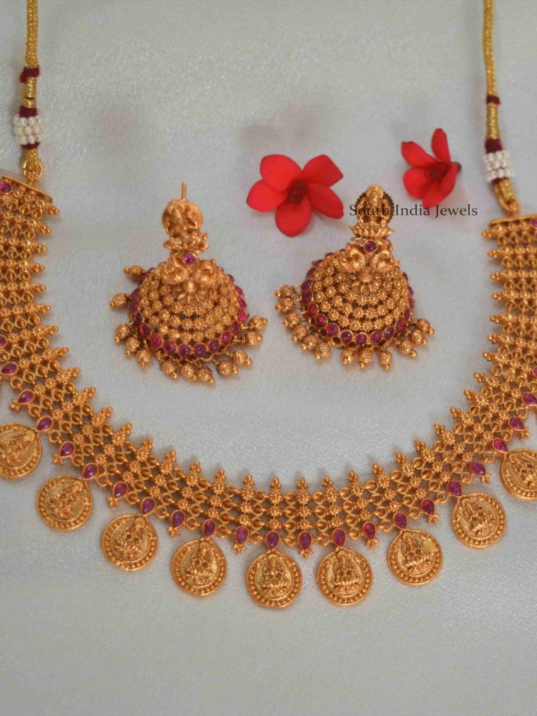 Lakshmi Coin Designer Necklace With Jhumkas