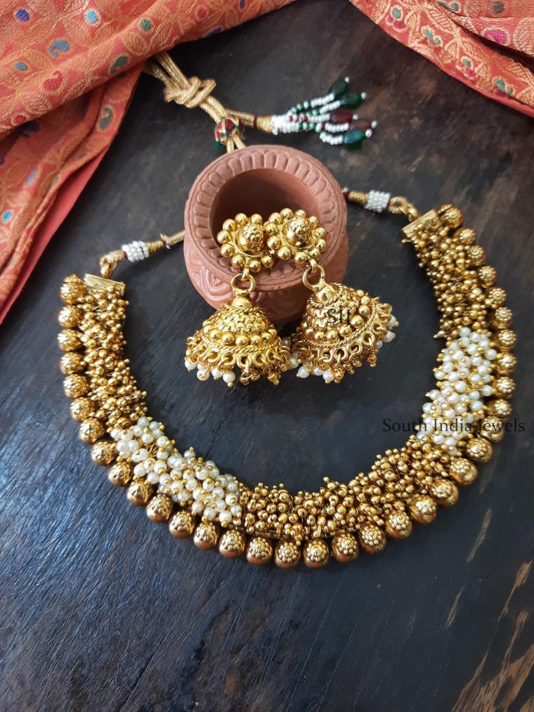 Pearl & Golden Beads Necklace Set