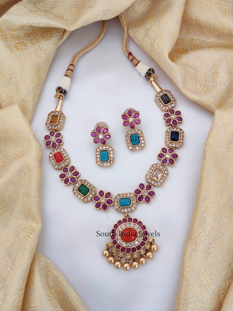 Pretty Multi Color AD Stones Necklace (2)