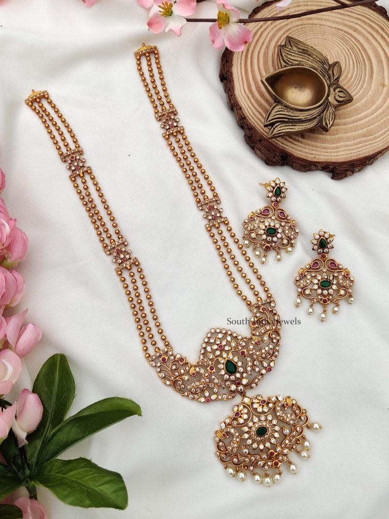 Beautiful Dual Peacock Golden Beads Necklace