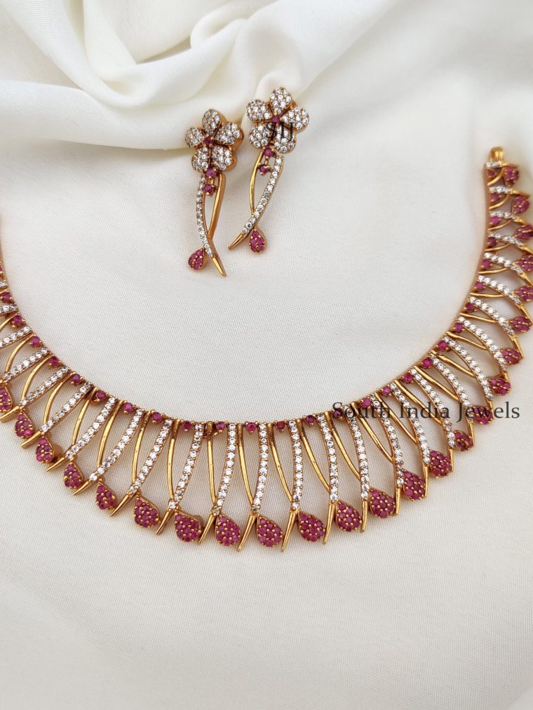 Elegant Ruby White Stones Necklace (2)