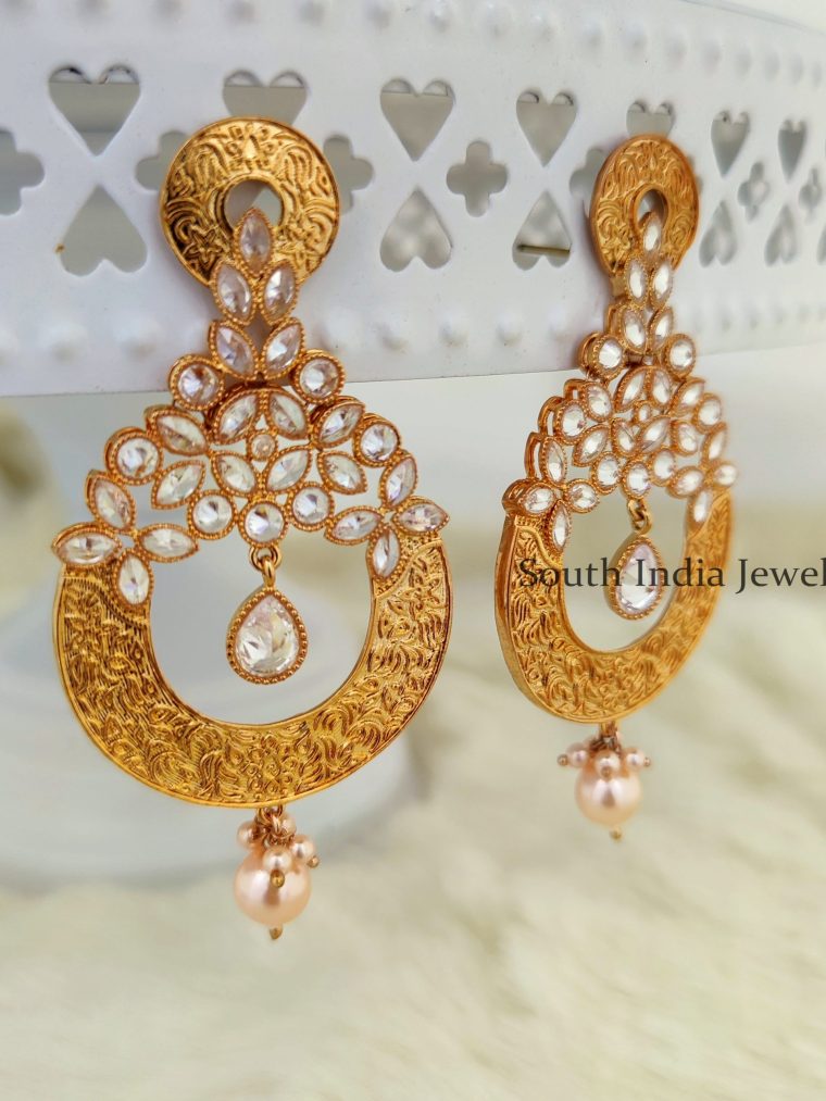 Kundan Stones Pearls Drop Earrings