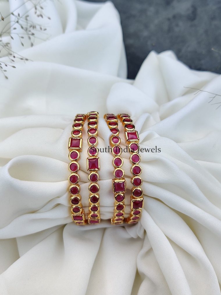 Pretty Ruby Stone Bangles Set