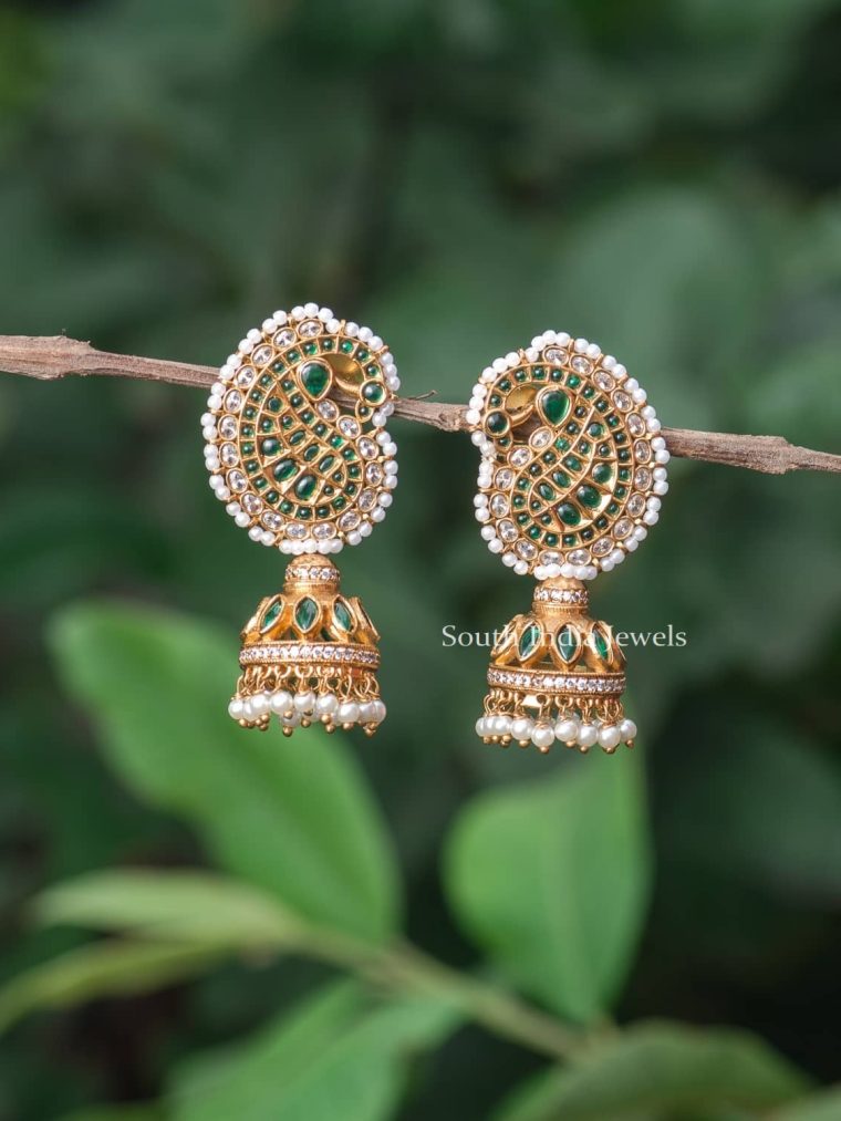 Emerald Maang Jhumkas with Pearls