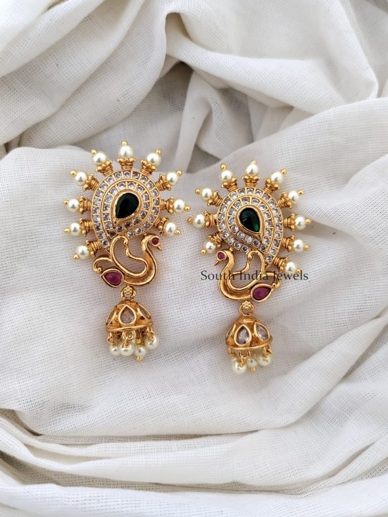 Kemp Green Peacock Jhumkas