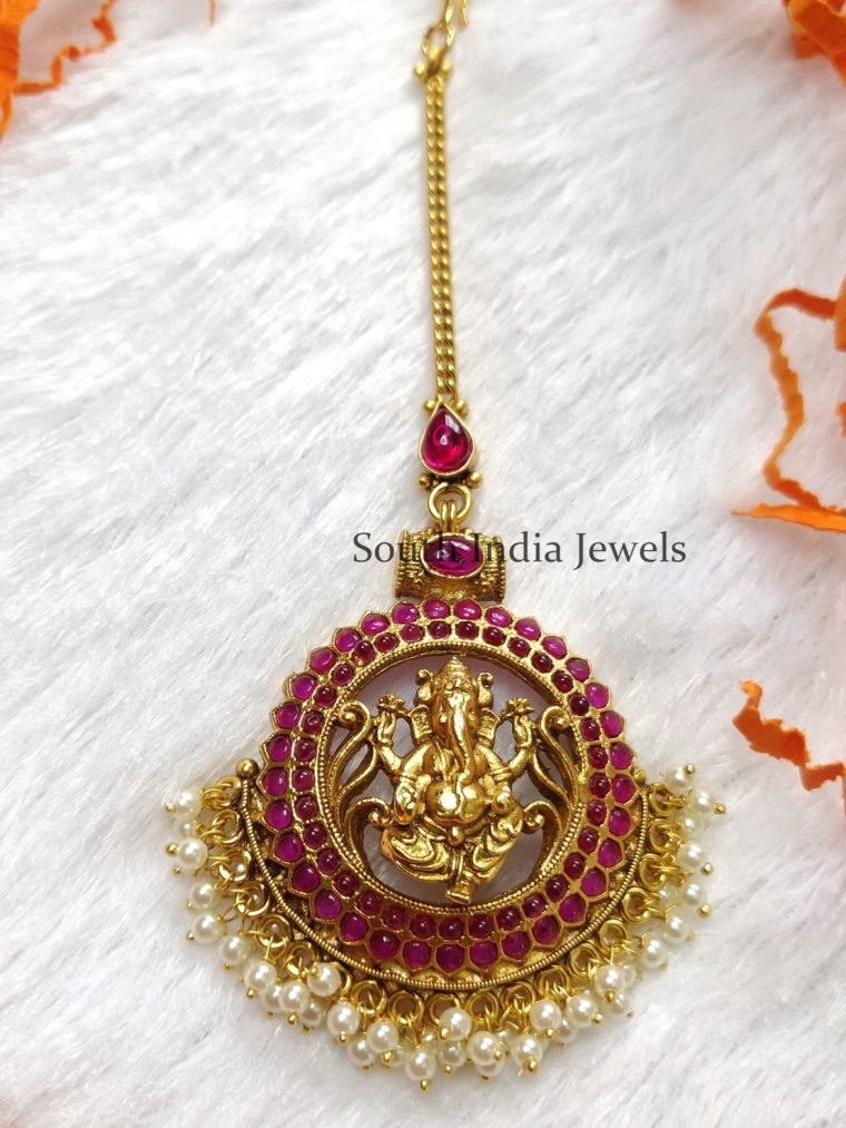 Ruby Pearls Vinayagar Maang Tikka