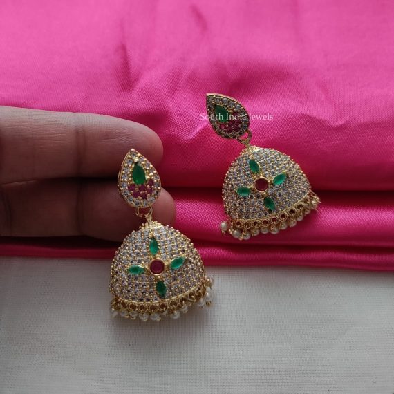 Tear Drop Design CZ Stone Jhumkas