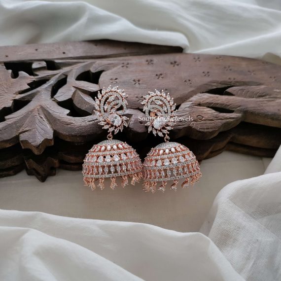 Floral Design CZ Stones Jhumkas