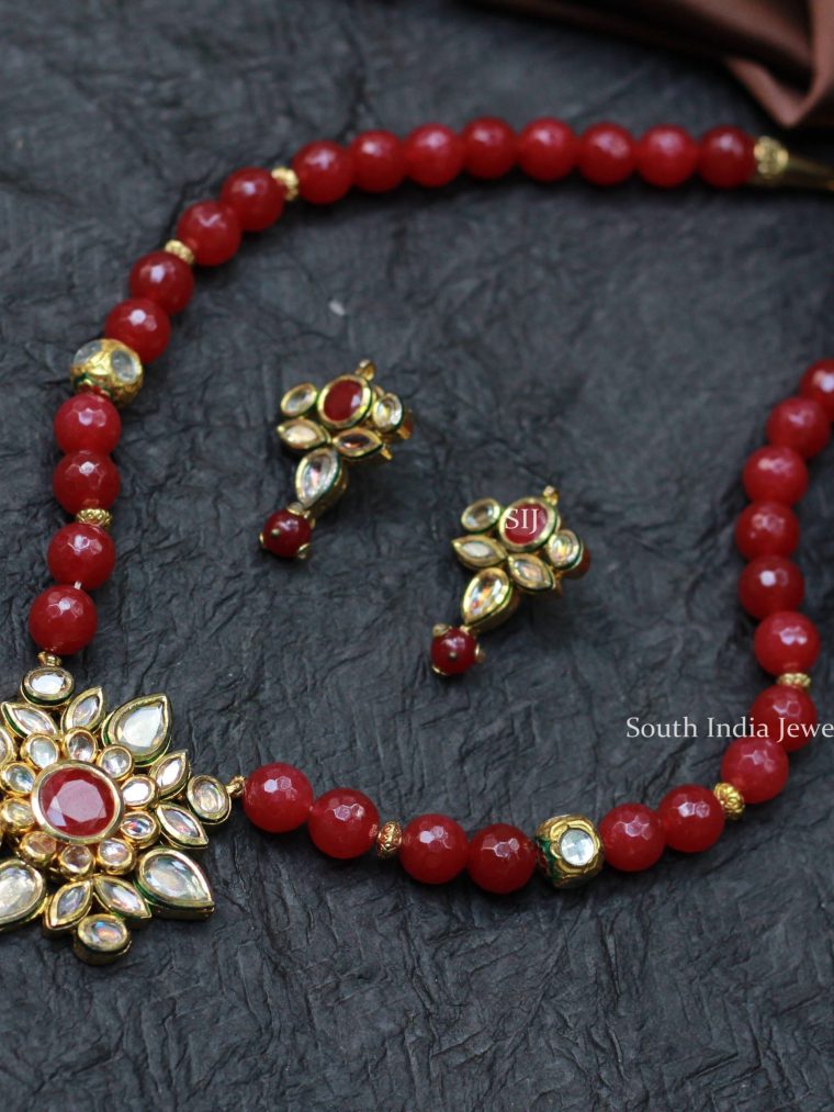 Maroon Beaded Kundan Necklace