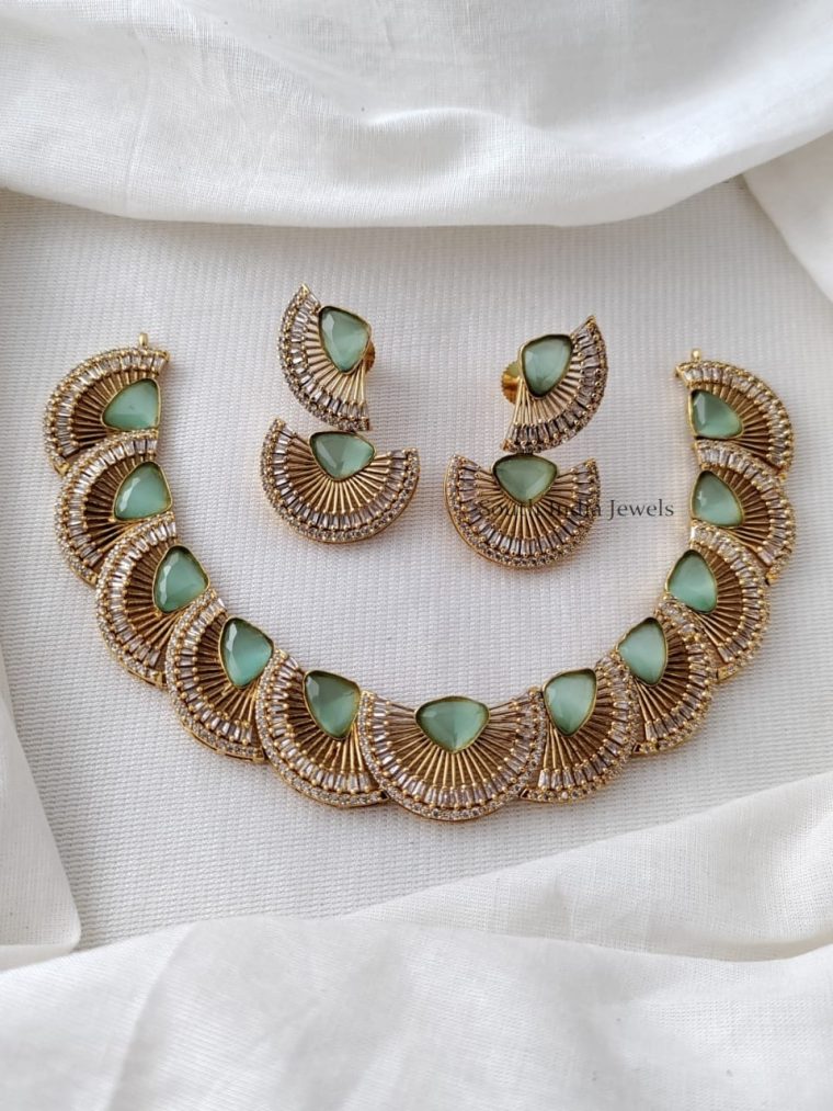 Pista Green Half Moon Design Necklace