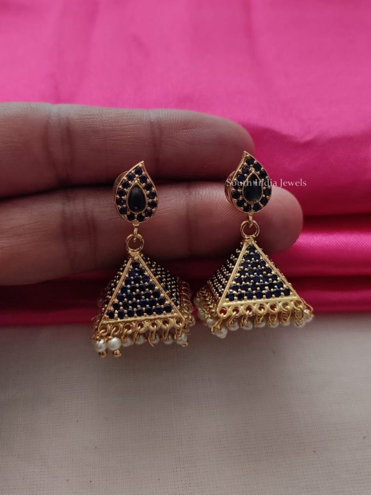 Sapphire Stone Pyramid Design Jhumkas