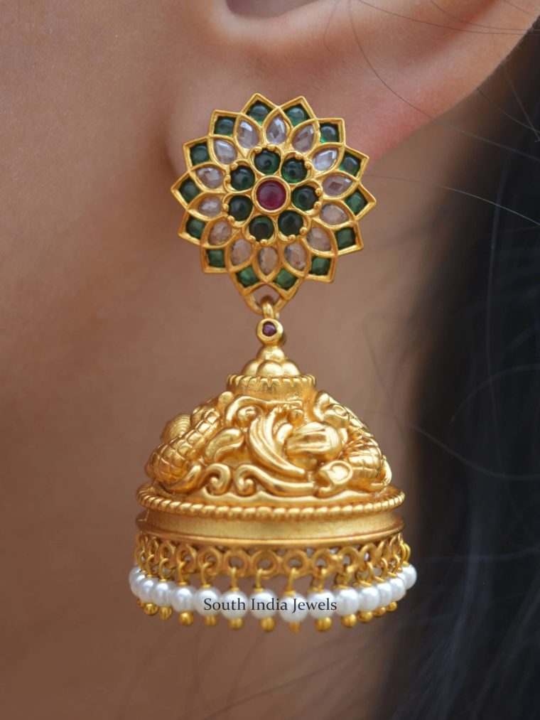 Bridal Green Stones Jhumkas