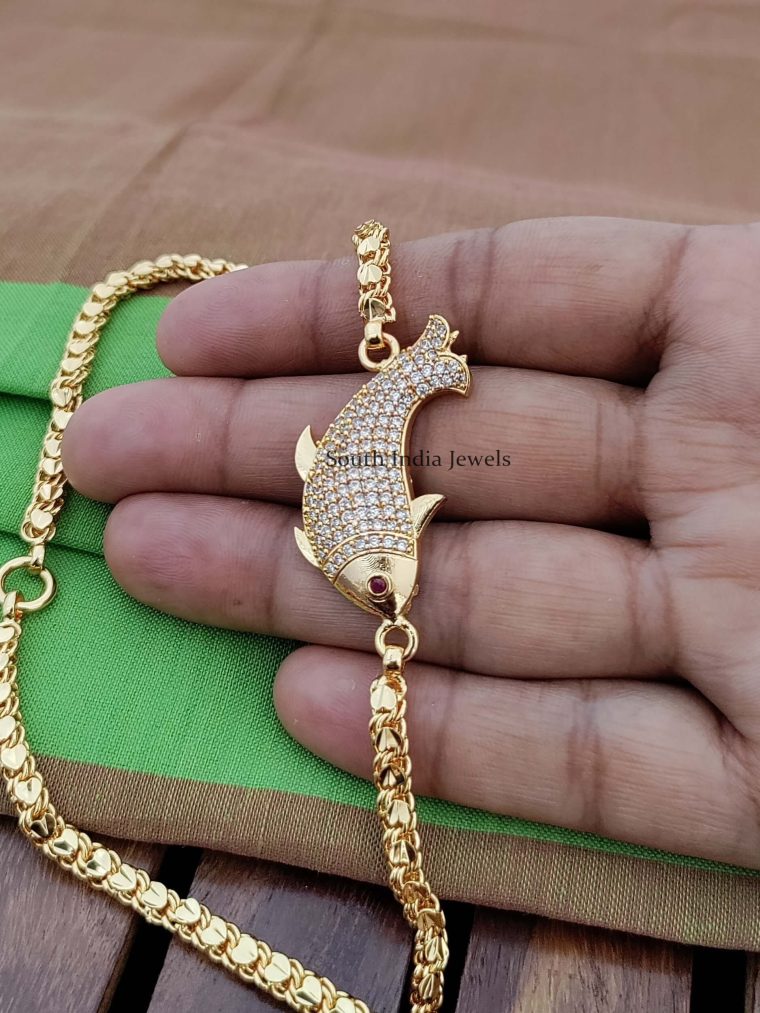 CZ Stones Fish Design Mugappu Chain,2