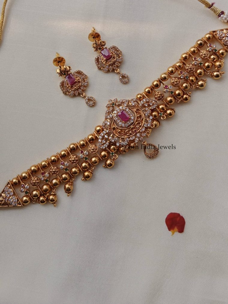 Fabulous Gold Beads CZ Choker