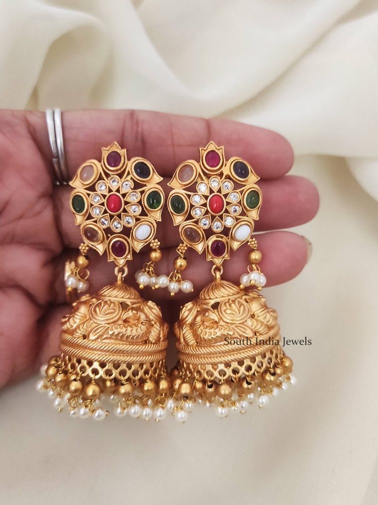 Beautiful Navarathna Design Jhumkas